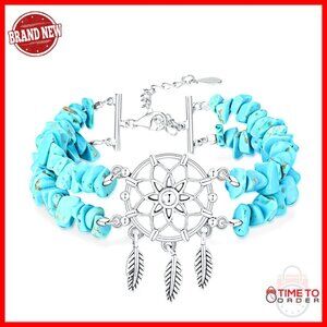 925 Sterling Silver Turquoise Bracelet Adjustable 6.5-7.5 Inches Boho Style